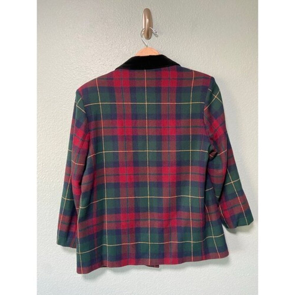 Vintage Dumas Women's Green Plaid Blazer Jacket Button Up - Picture 2 of 7